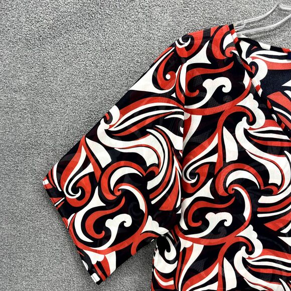 Chaps‎ Top Womens Large Black Red White Short Sleeve Sheer V Neck Blouse - Picture 4 of 14